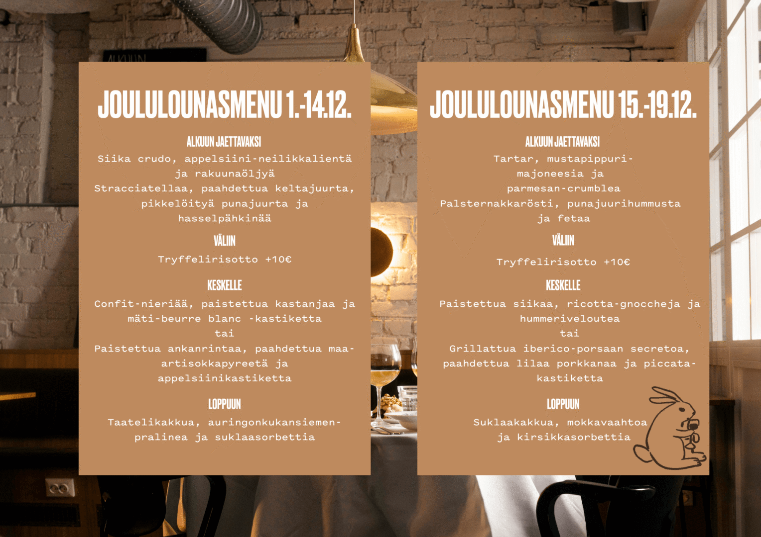 Kuvassa näkyy Albinan joululounasmenu.
